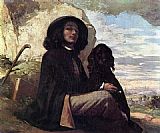 Gustave Courbet Famous Paintings - Self Portrait with a Black Dog